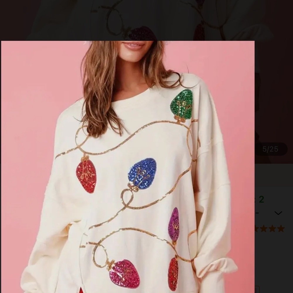 Sequin Christmas Lights Sweatshirt Festive Holiday Statement Pullover - Picture 6 of 13